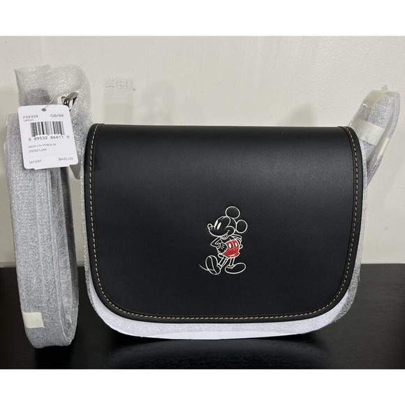 NWT Coach X Disney Mickey Mouse Saddle Bag 23 Calf Leather Purse Black 59359 - Picture 3 of 9